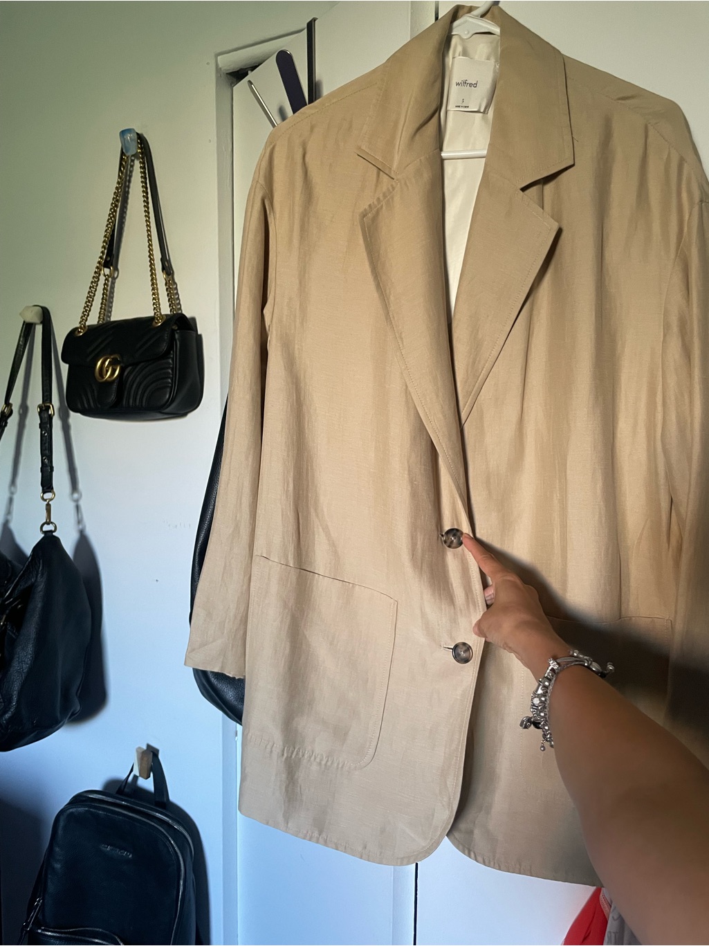 Wilfred X Aritzia Beige Relaxed Linen Blend Single-Button Blazer